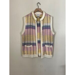 Vintage Partners II Mervyn's Pastel Plaid Knit Sweater Vest Cottagecore ‎ Large
